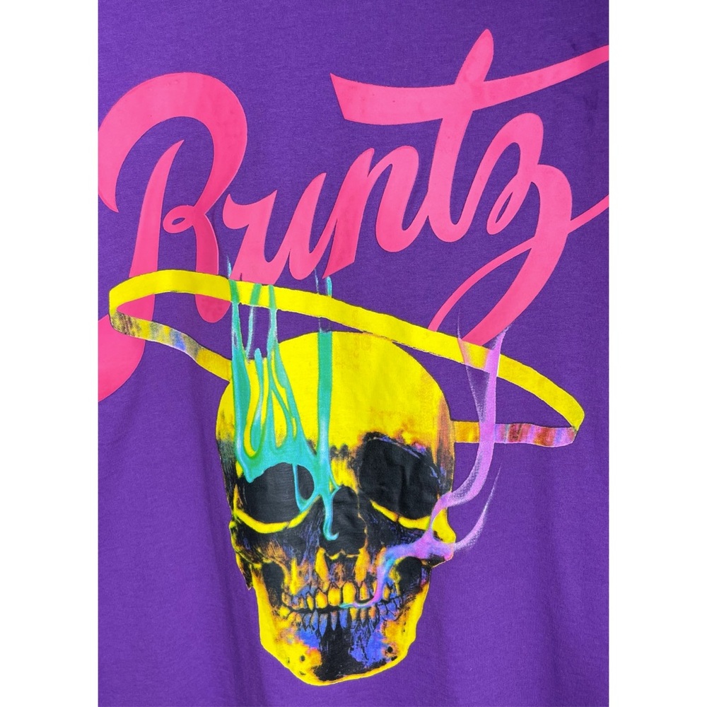 NWT RUNTZ Men’s Large Purple Graphic Short Sleeve Crew Neck Skull T-Shirt - Picture 3 of 5